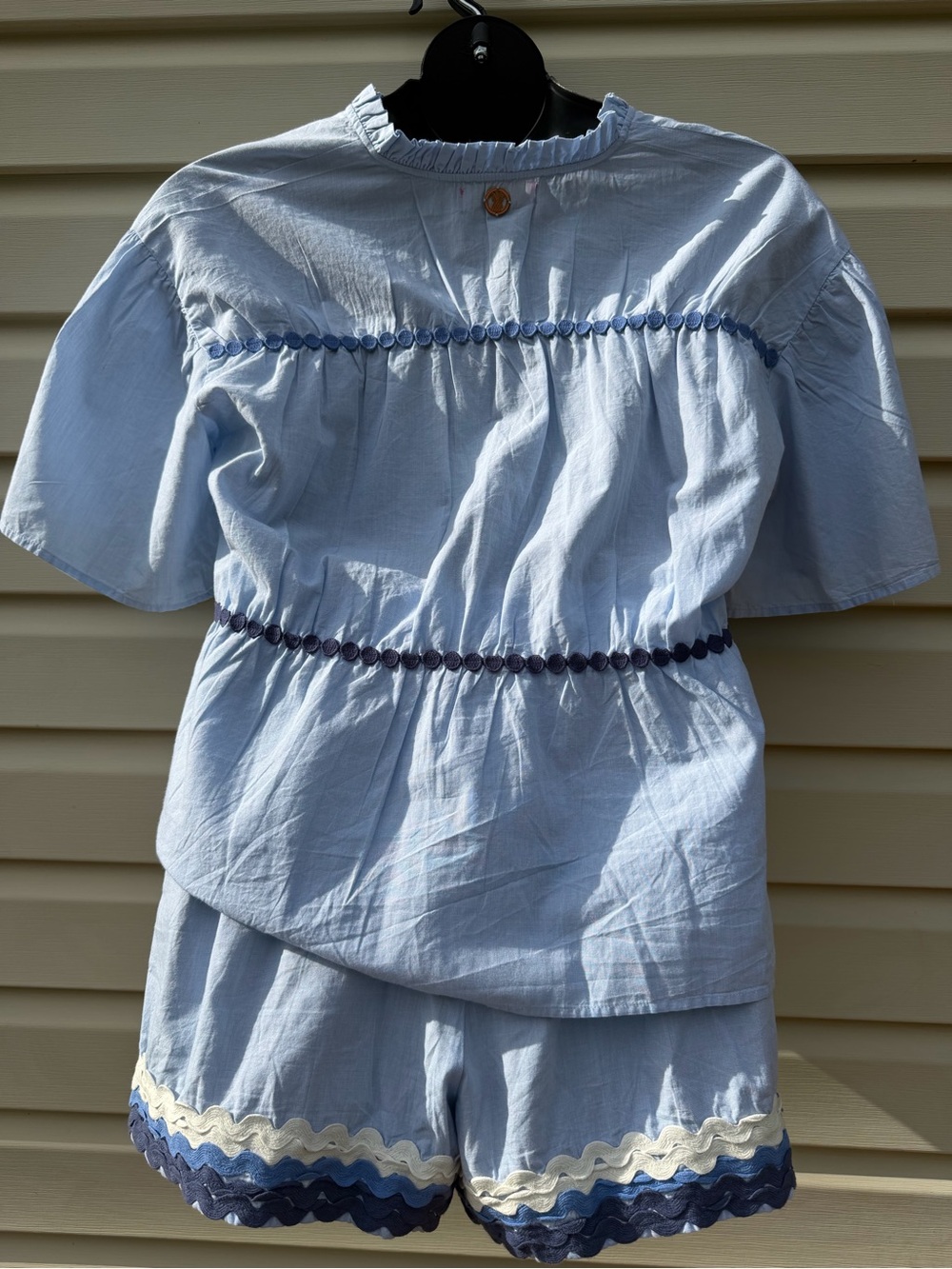 Simply Southern Blue Cotton Blouse Shorts Set M Boho Lounge Summer - Picture 4 of 12